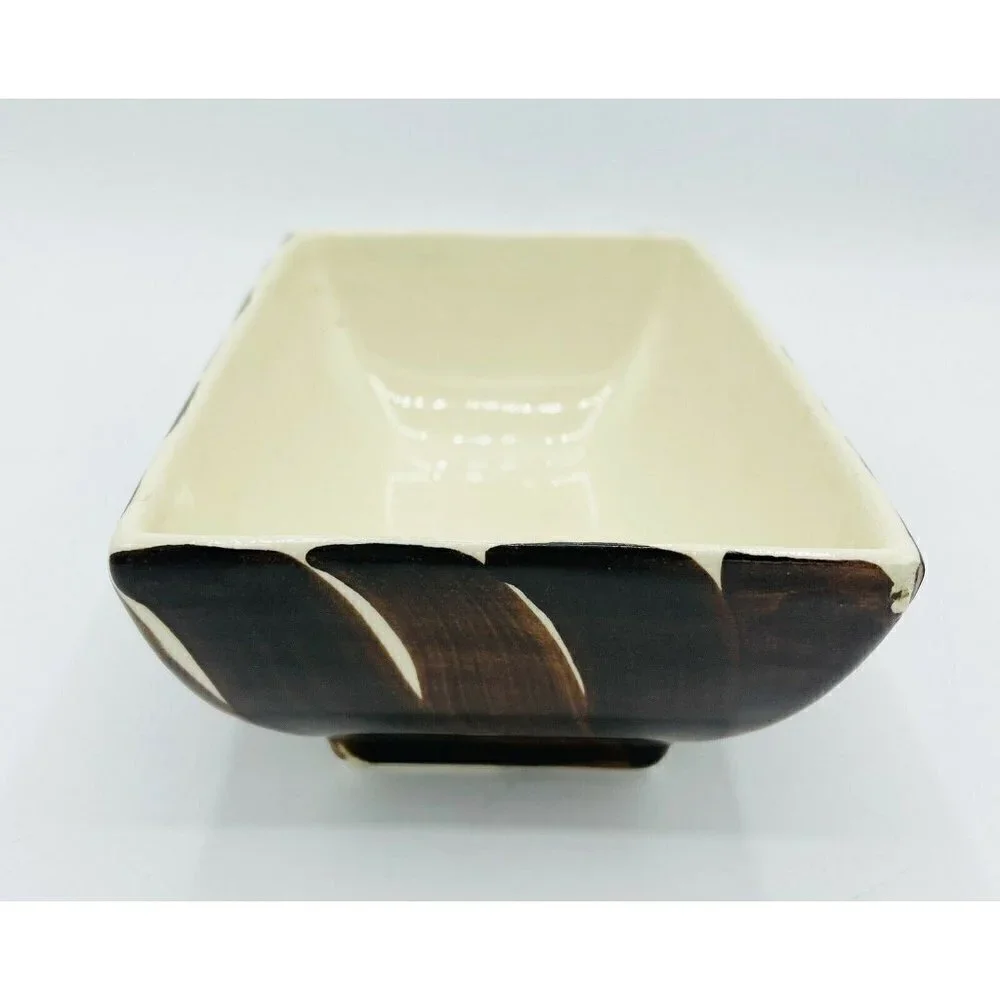 MCM Napco Planter Ceramic Dish Brushed Brown Glazed Cleve Ohio USA 405-2 Vintage